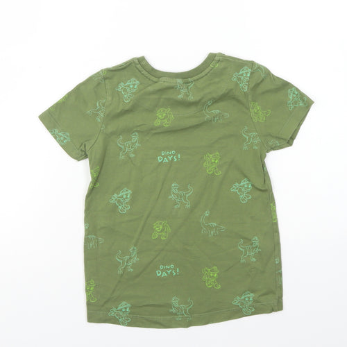 George Boys Green Geometric Cotton Basic T-Shirt Size 3-4 Years Round Neck Pullover - Dino Days!