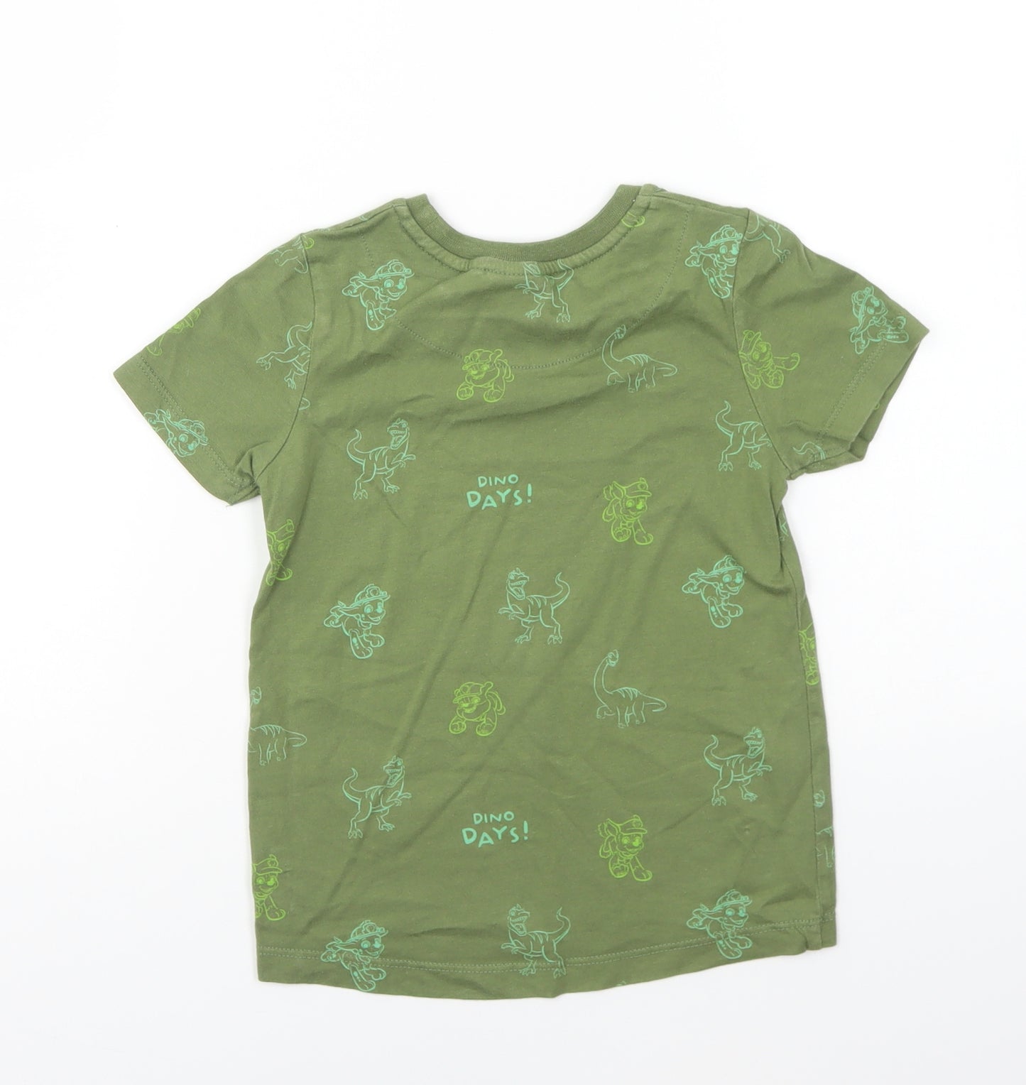 George Boys Green Geometric Cotton Basic T-Shirt Size 3-4 Years Round Neck Pullover - Dino Days!