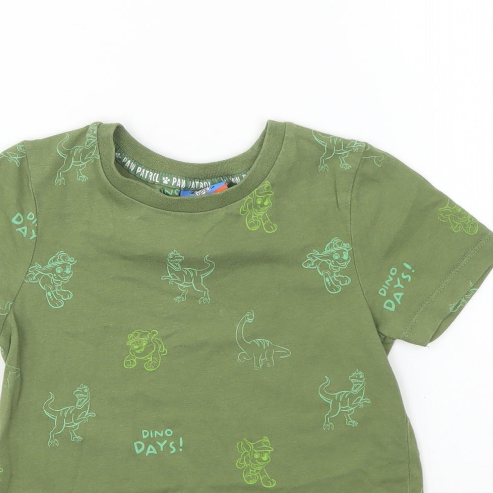 George Boys Green Geometric Cotton Basic T-Shirt Size 3-4 Years Round Neck Pullover - Dino Days!