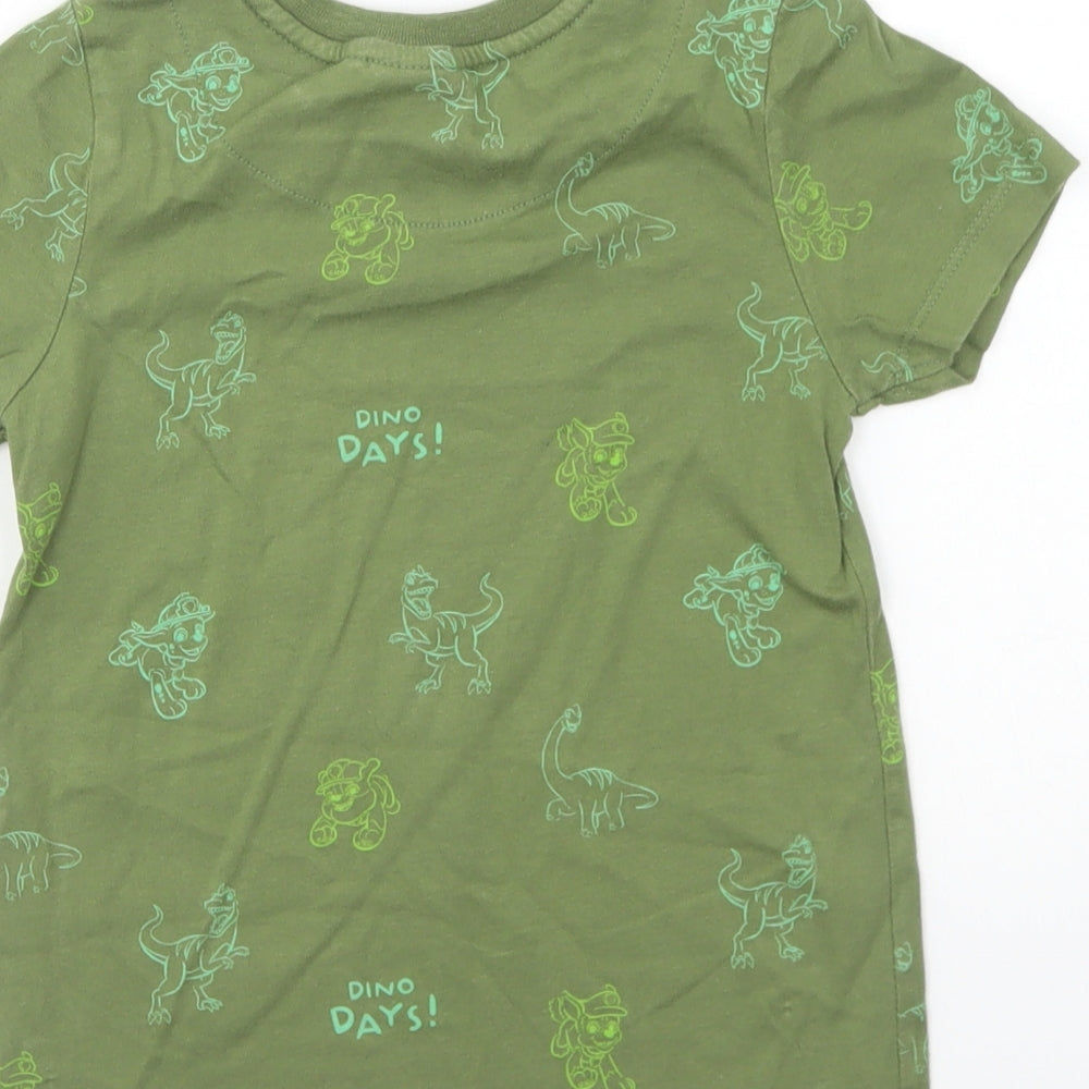 George Boys Green Geometric Cotton Basic T-Shirt Size 3-4 Years Round Neck Pullover - Dino Days!