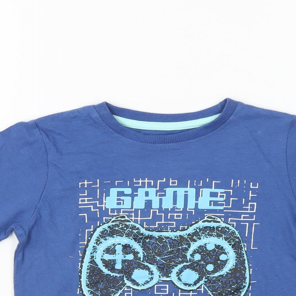 M&Co Boys Blue Cotton Basic T-Shirt Size 4-5 Years Round Neck Pullover - Game Over