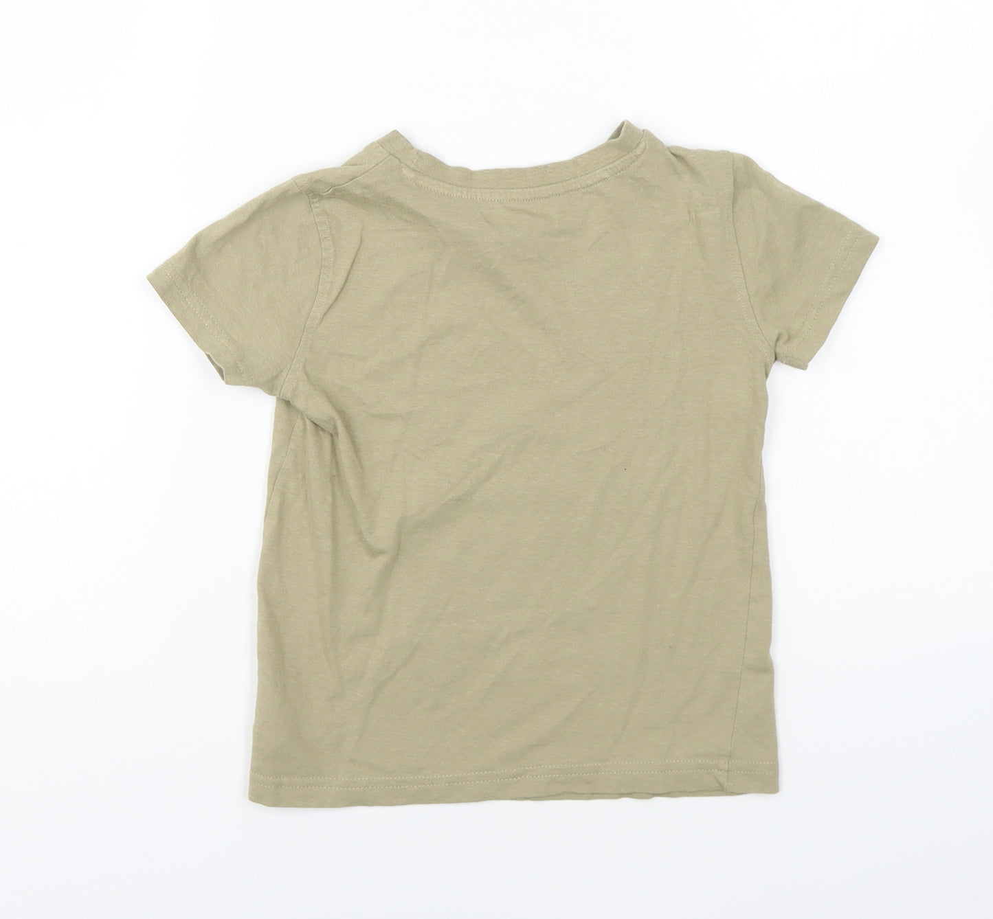 Mothercare Boys Beige Cotton Basic T-Shirt Size 4-5 Years Round Neck Pullover - Zoo animals
