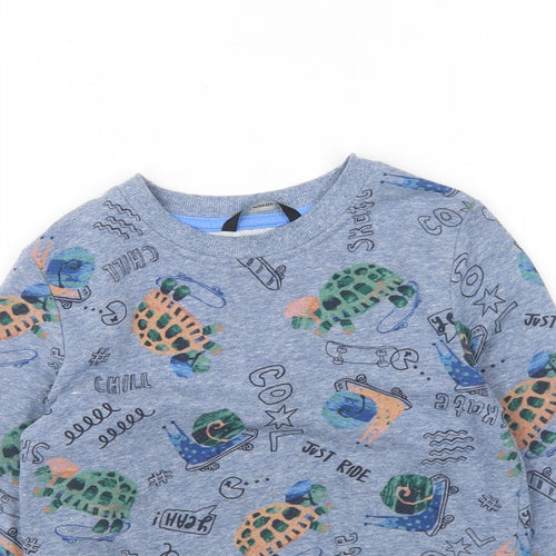 George Boys Blue Geometric Cotton Pullover Sweatshirt Size 3 Years Pullover - Snail And Turtle