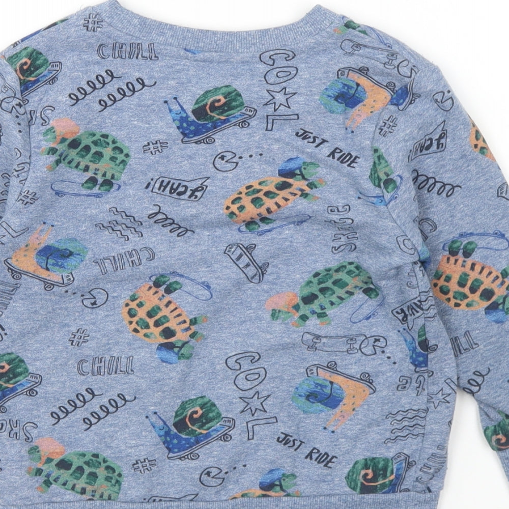 George Boys Blue Geometric Cotton Pullover Sweatshirt Size 3 Years Pullover - Snail And Turtle