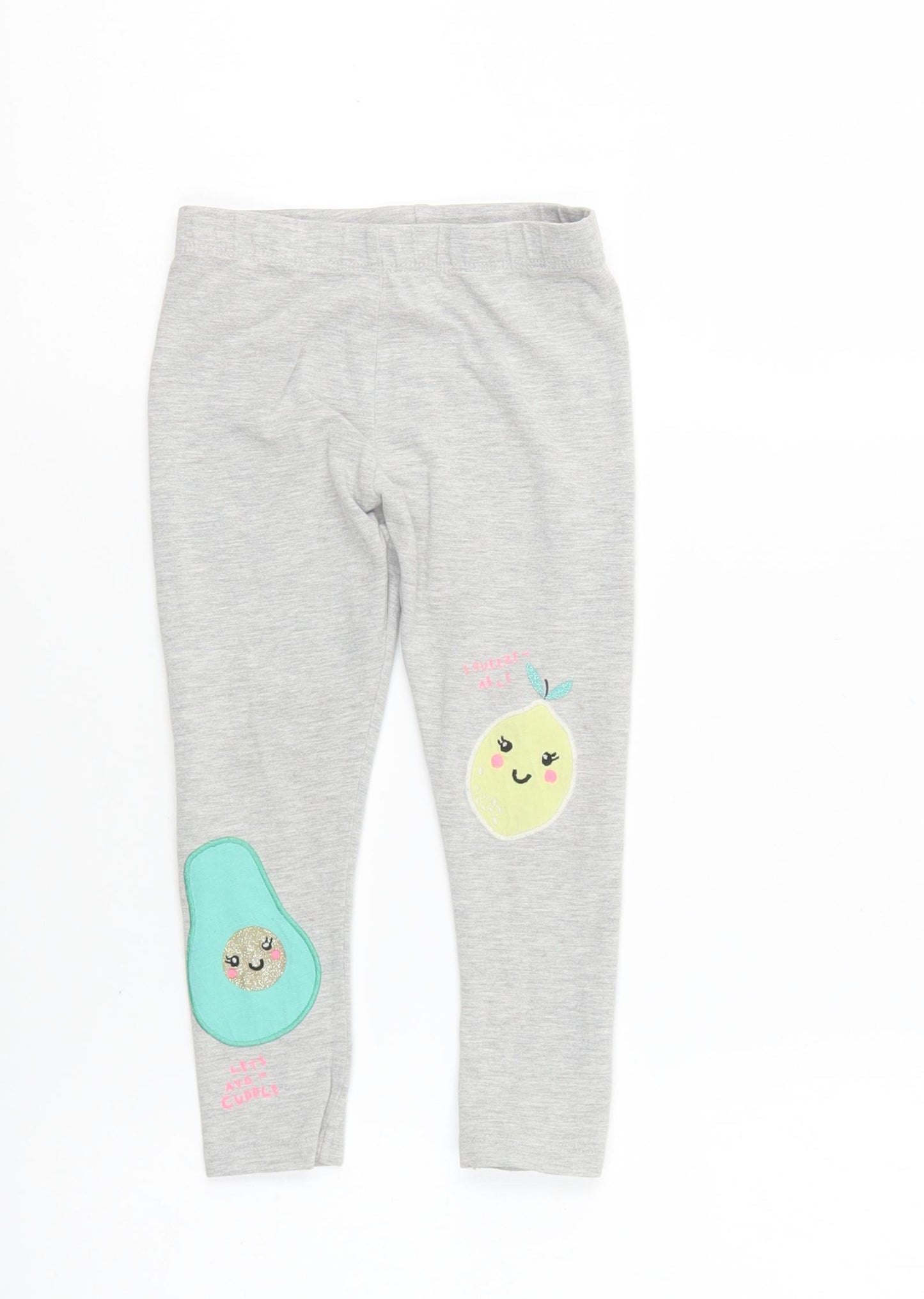 Marks and Spencer Girls Grey Cotton Jogger Trousers Size 3-4 Years Regular Pullover