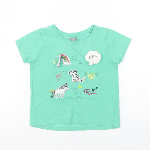 NEXT Girls Green Cotton Basic T-Shirt Size 2-3 Years Round Neck Pullover