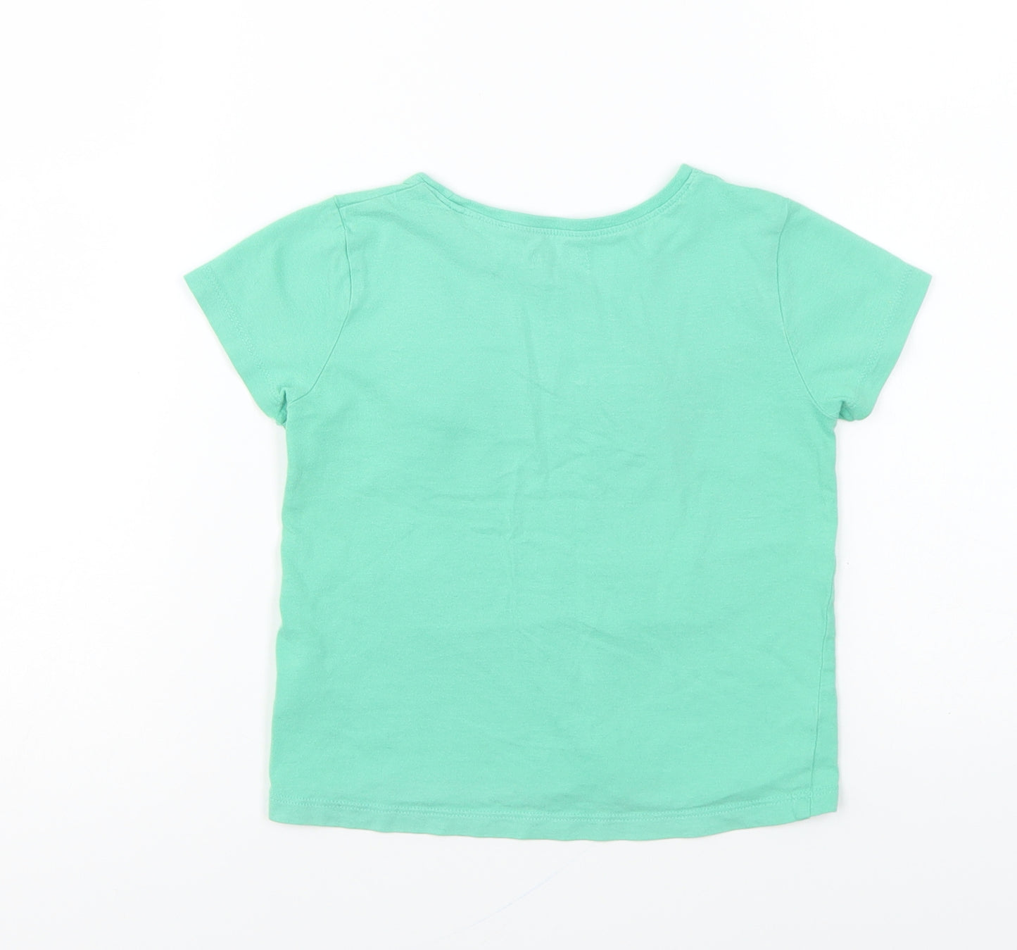 NEXT Girls Green Cotton Basic T-Shirt Size 2-3 Years Round Neck Pullover