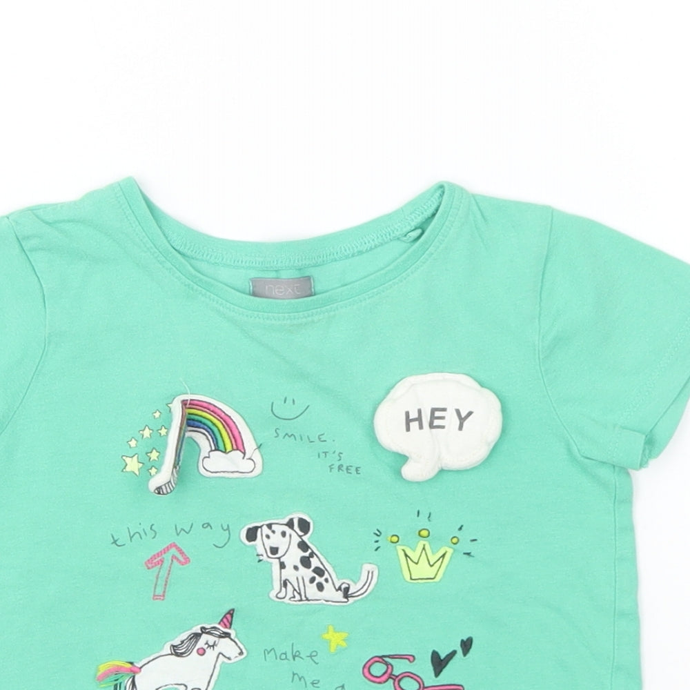 NEXT Girls Green Cotton Basic T-Shirt Size 2-3 Years Round Neck Pullover