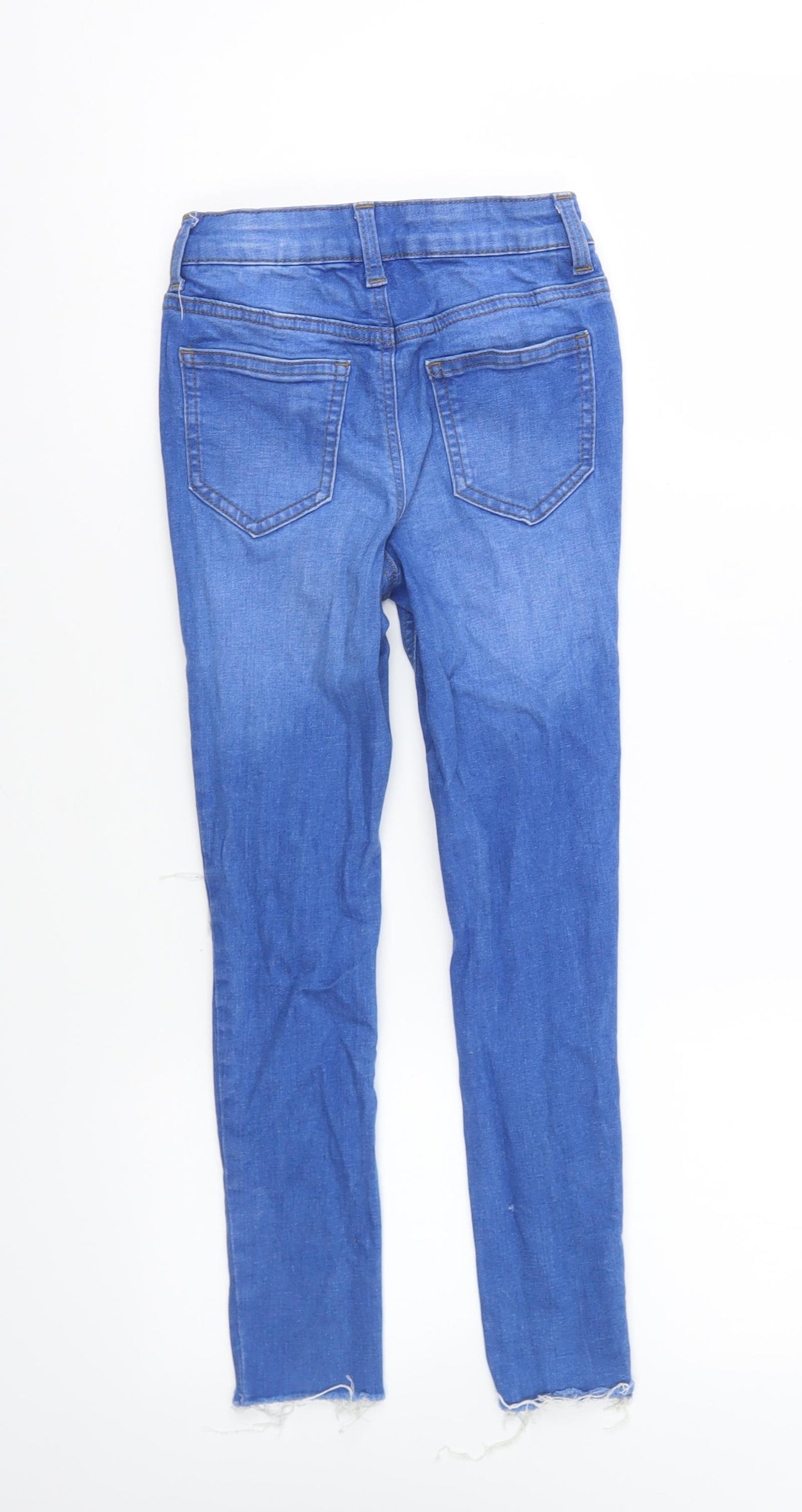 George Girls Blue Cotton Skinny Jeans Size 8-9 Years Regular Button - Distressed Look