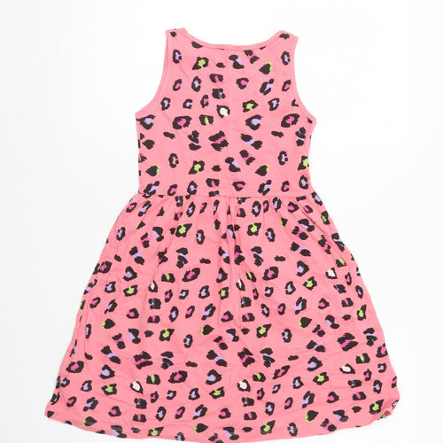 Minoti Girls Pink Animal Print Cotton Skater Dress Size 8-9 Years Round Neck Pullover