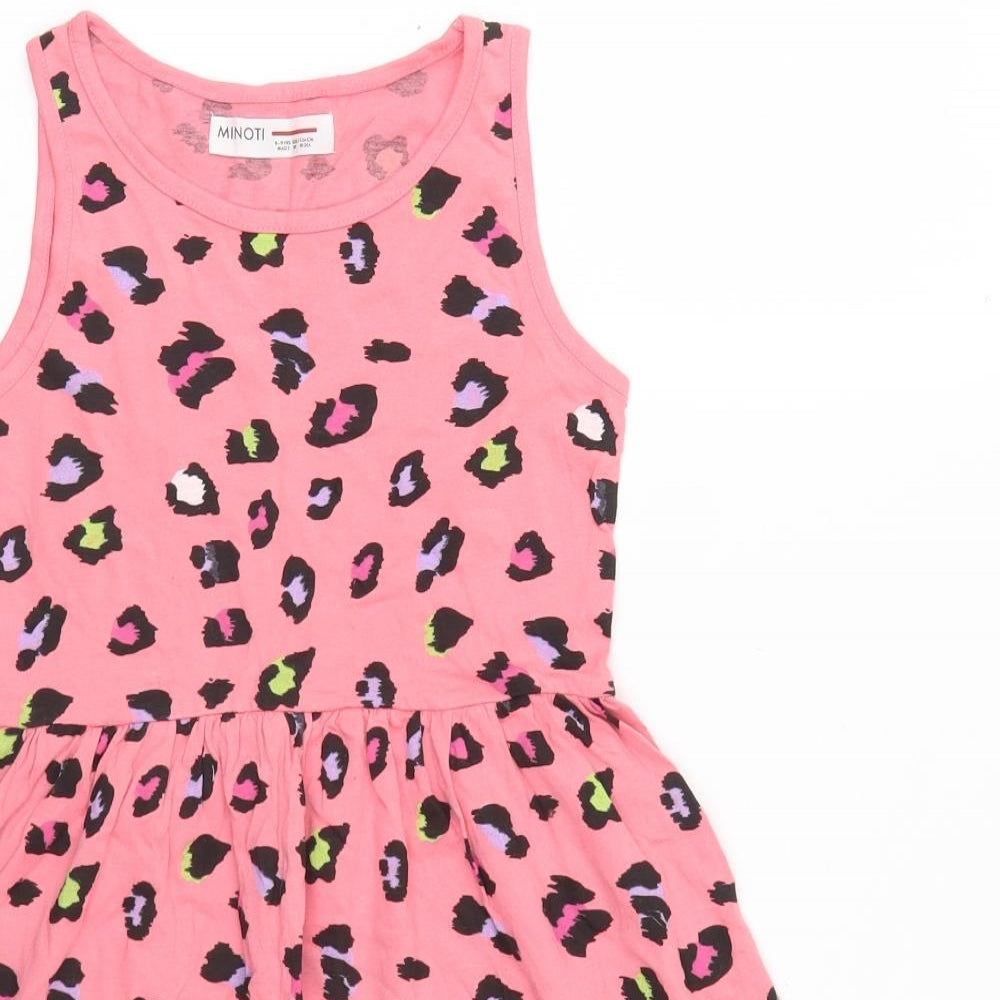 Minoti Girls Pink Animal Print Cotton Skater Dress Size 8-9 Years Round Neck Pullover