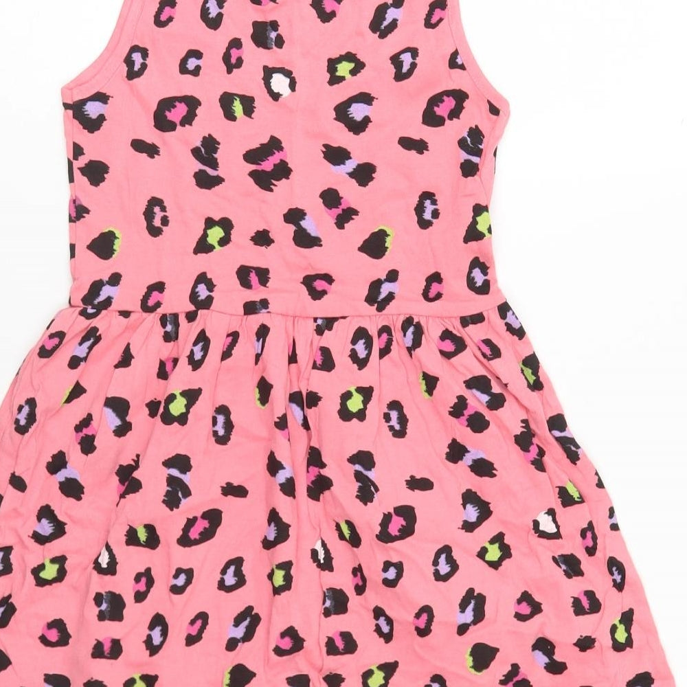 Minoti Girls Pink Animal Print Cotton Skater Dress Size 8-9 Years Round Neck Pullover