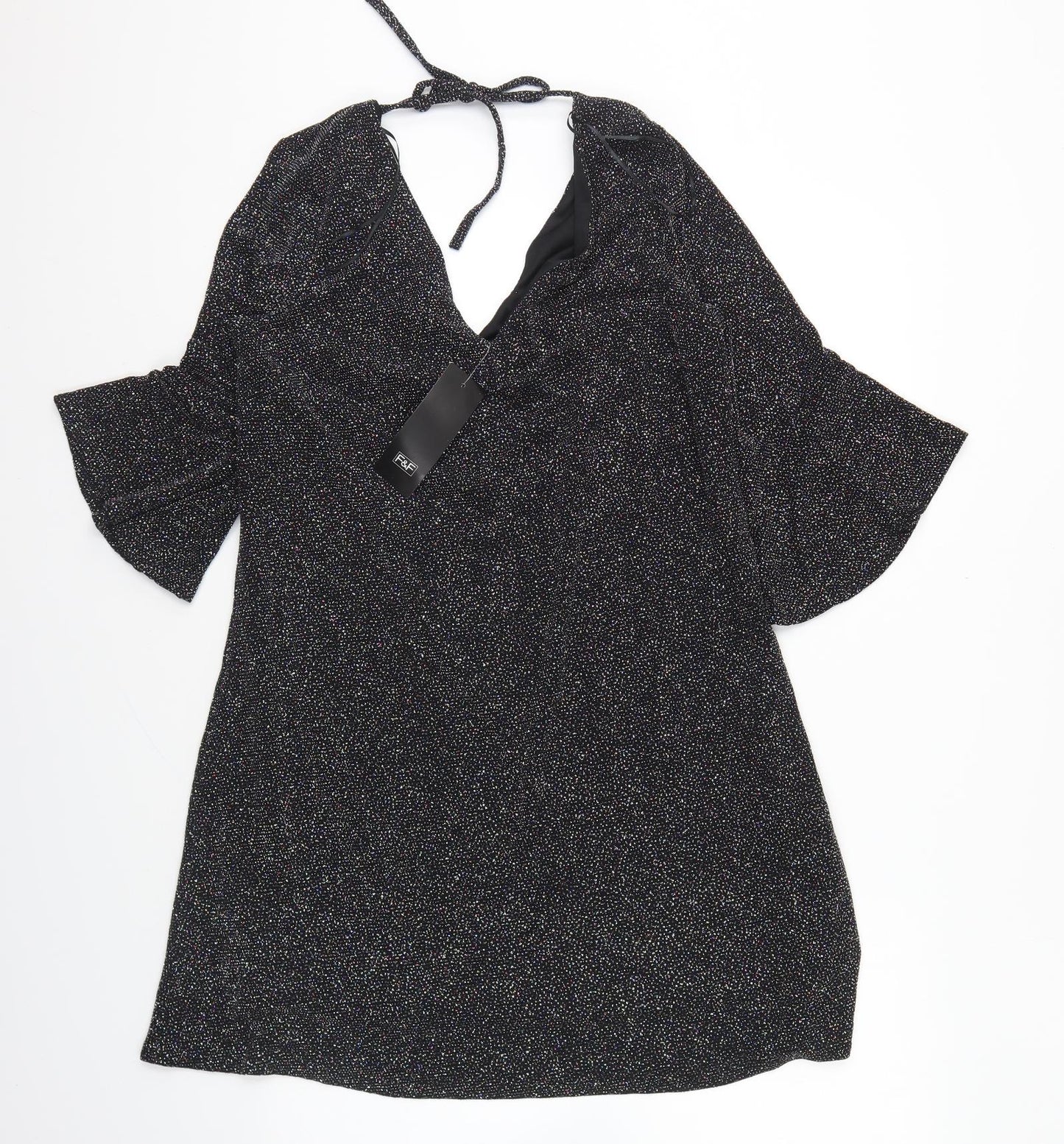 F&F Womens Black Polyester Shift Size 12 V-Neck Pullover