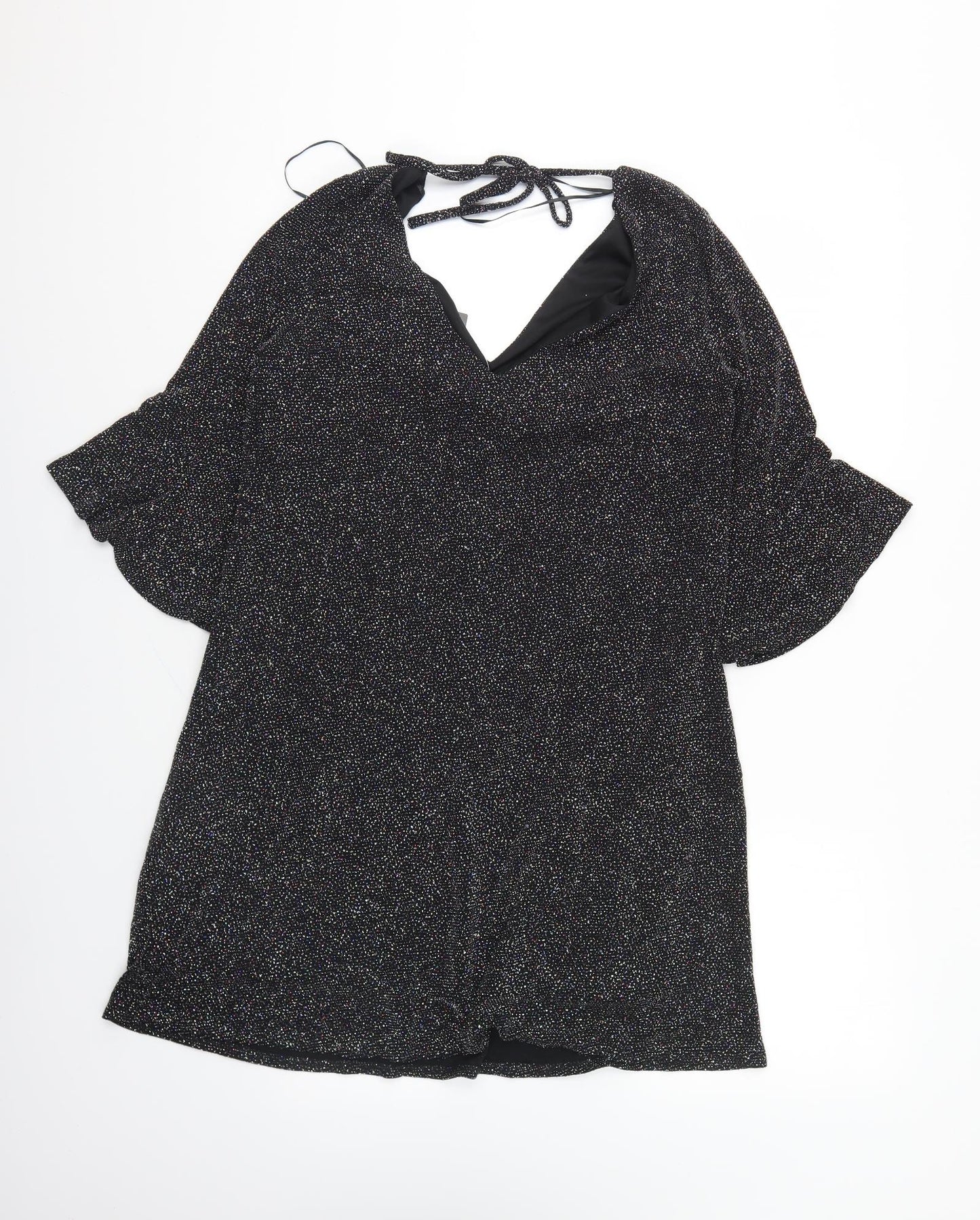 F&F Womens Black Polyester Shift Size 12 V-Neck Pullover