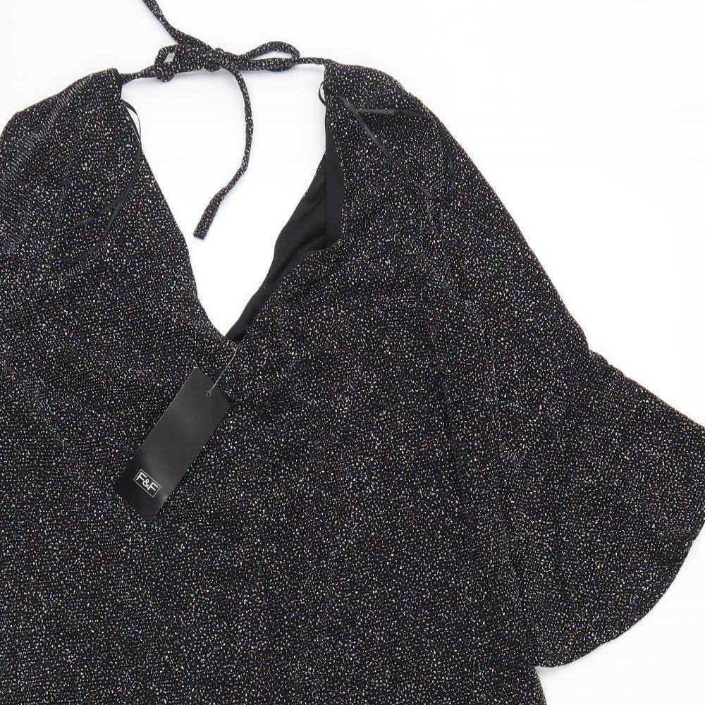 F&F Womens Black Polyester Shift Size 12 V-Neck Pullover