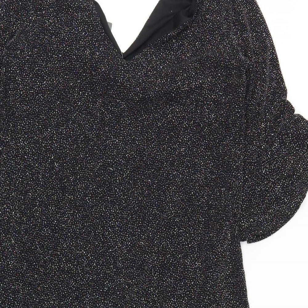 F&F Womens Black Polyester Shift Size 12 V-Neck Pullover