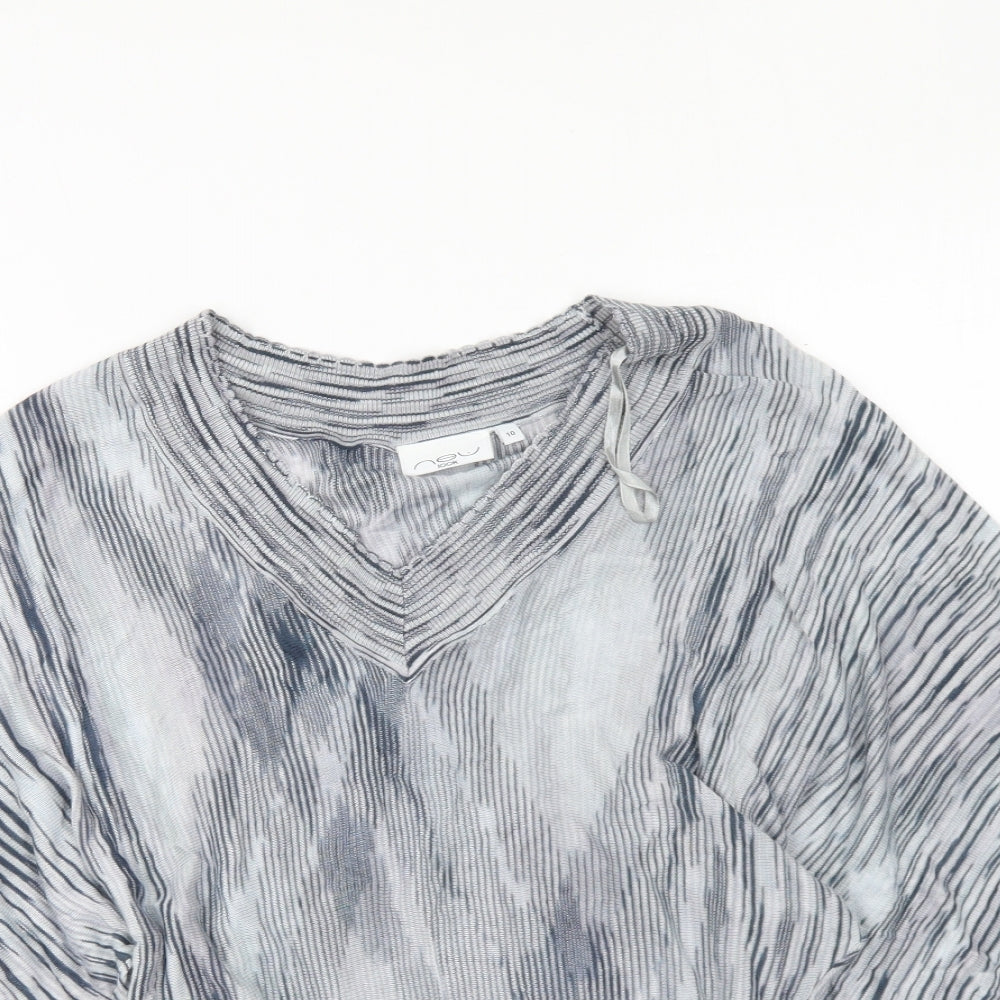 New Look Womens Blue Geometric Viscose Basic Blouse Size 10 V-Neck