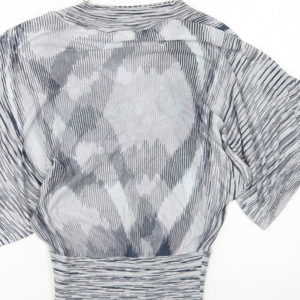 New Look Womens Blue Geometric Viscose Basic Blouse Size 10 V-Neck