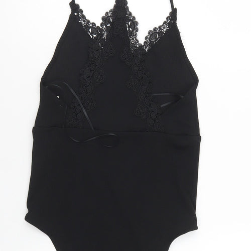 Topshop Womens Black Polyester Bodysuit One-Piece Size 10 Snap - Lace Trim