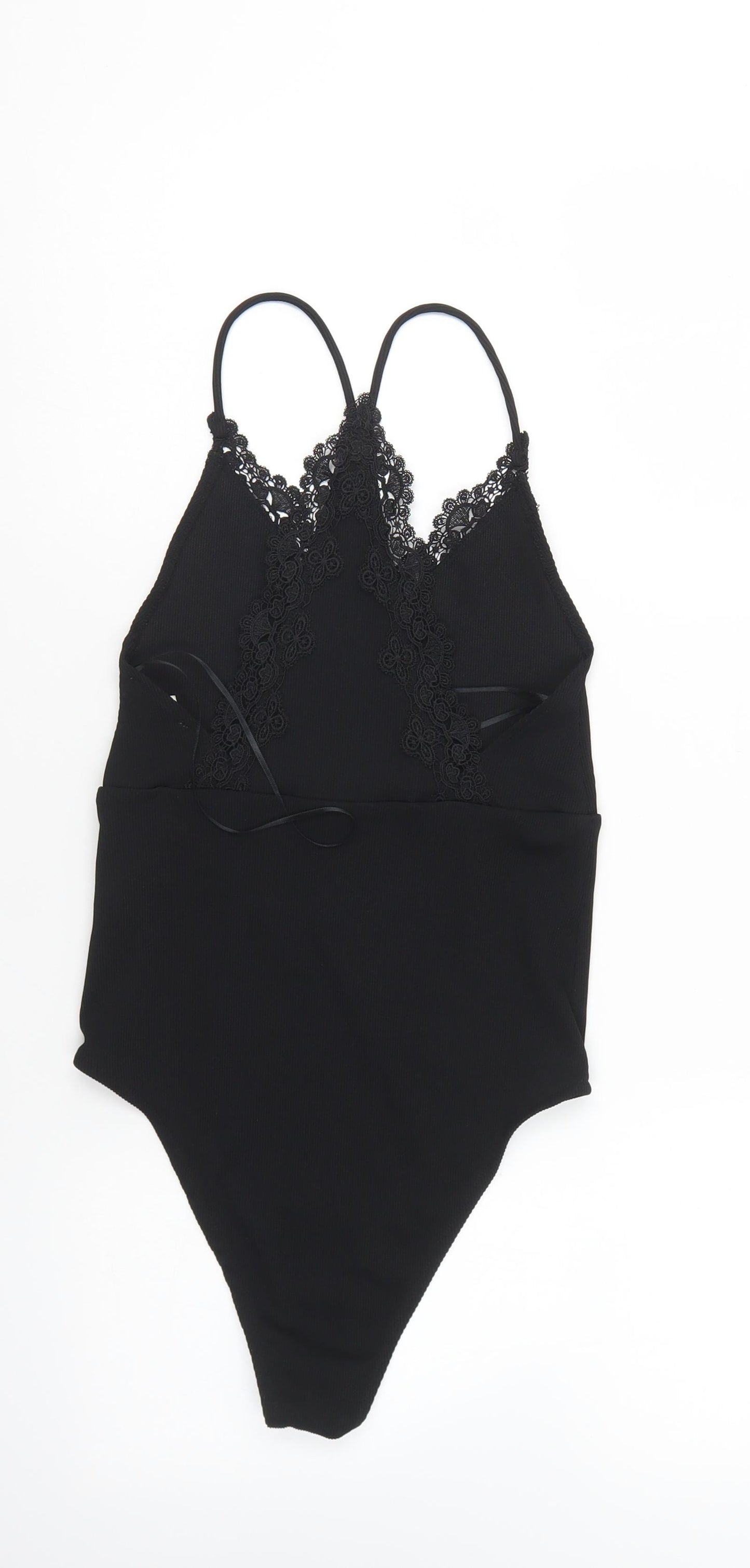 Topshop Womens Black Polyester Bodysuit One-Piece Size 10 Snap - Lace Trim