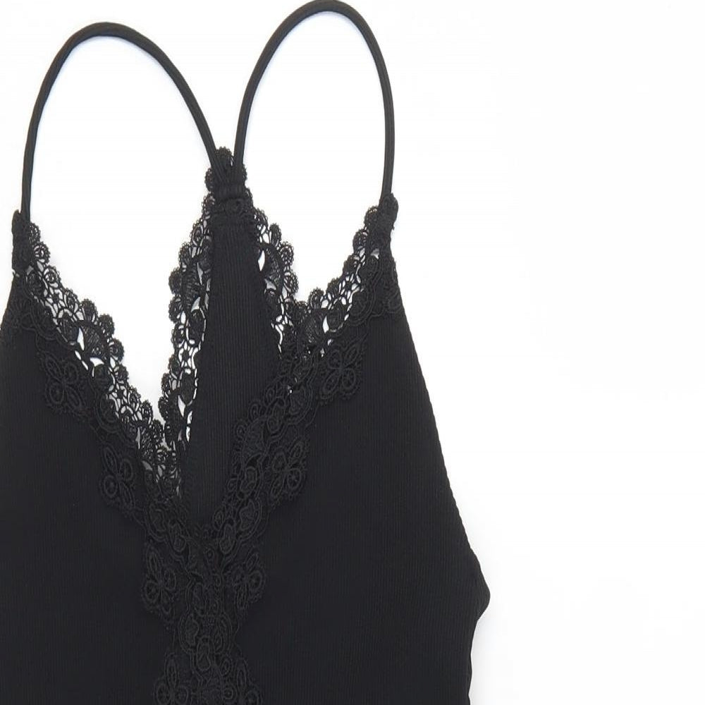 Topshop Womens Black Polyester Bodysuit One-Piece Size 10 Snap - Lace Trim