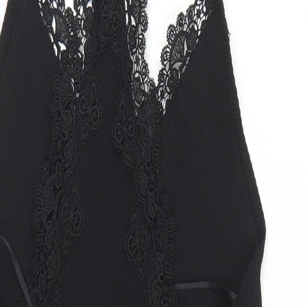 Topshop Womens Black Polyester Bodysuit One-Piece Size 10 Snap - Lace Trim