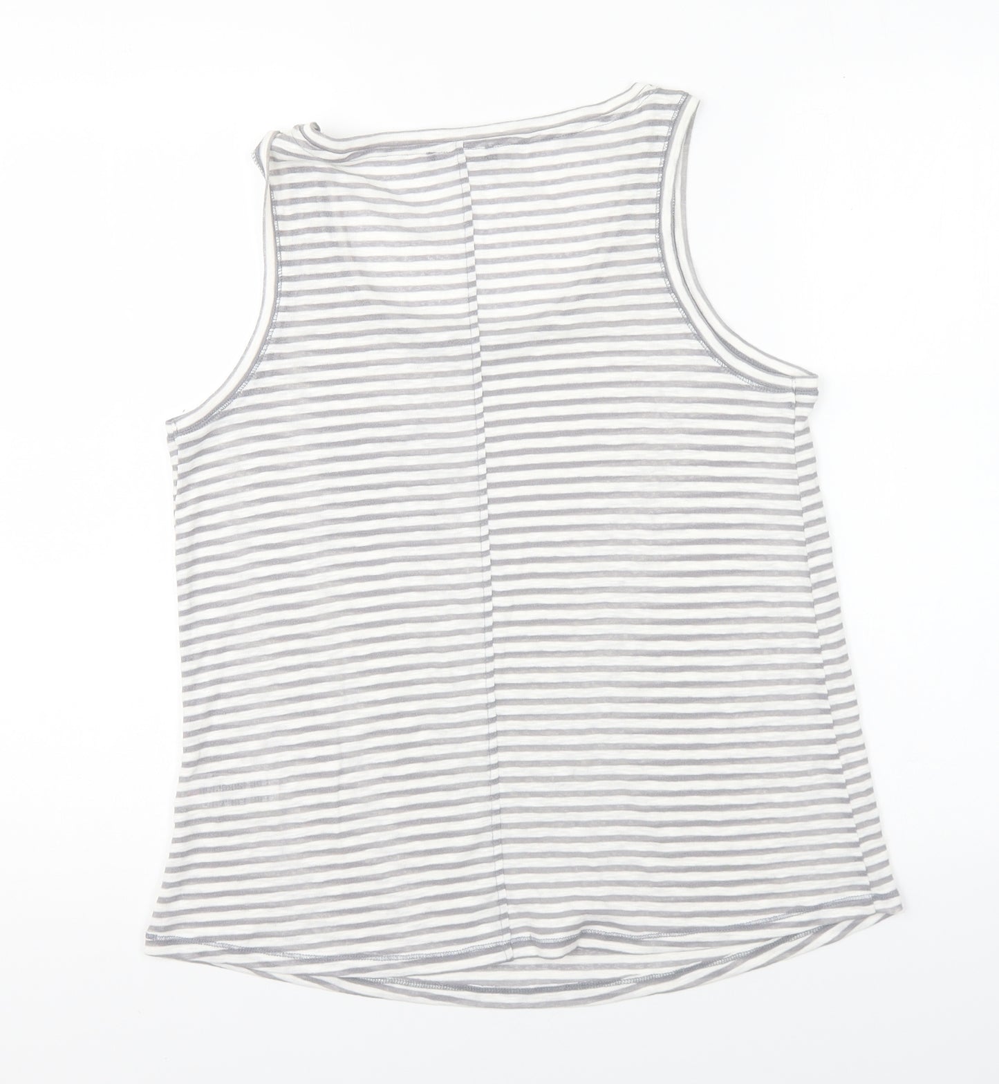 Marks and Spencer Womens Grey Striped Cotton Basic Tank Size 14 Round Neck