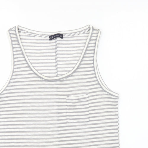 Marks and Spencer Womens Grey Striped Cotton Basic Tank Size 14 Round Neck