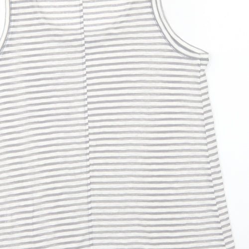 Marks and Spencer Womens Grey Striped Cotton Basic Tank Size 14 Round Neck