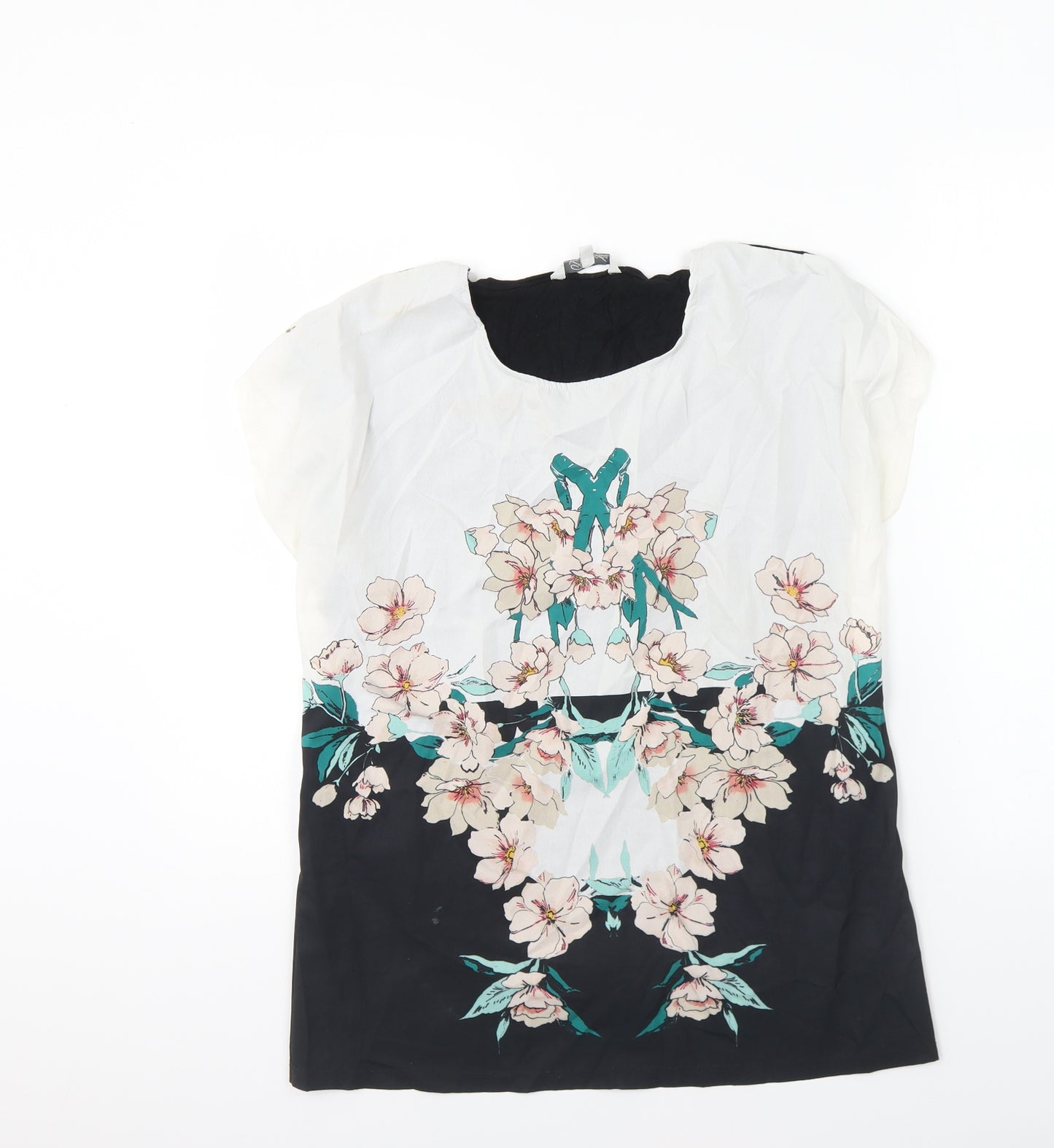 Peacocks Womens Multicoloured Viscose Basic Blouse Size 16 Round Neck