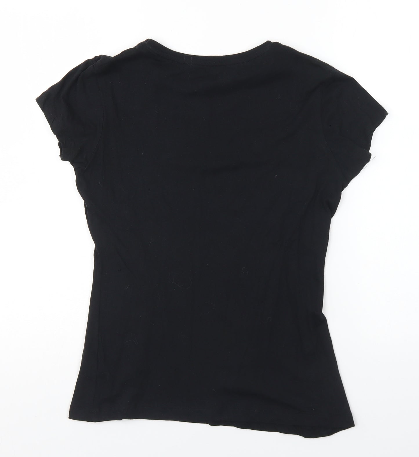 Primark Womens Black Cotton Basic T-Shirt Size 6 Round Neck - Christmas Calories Don't Count