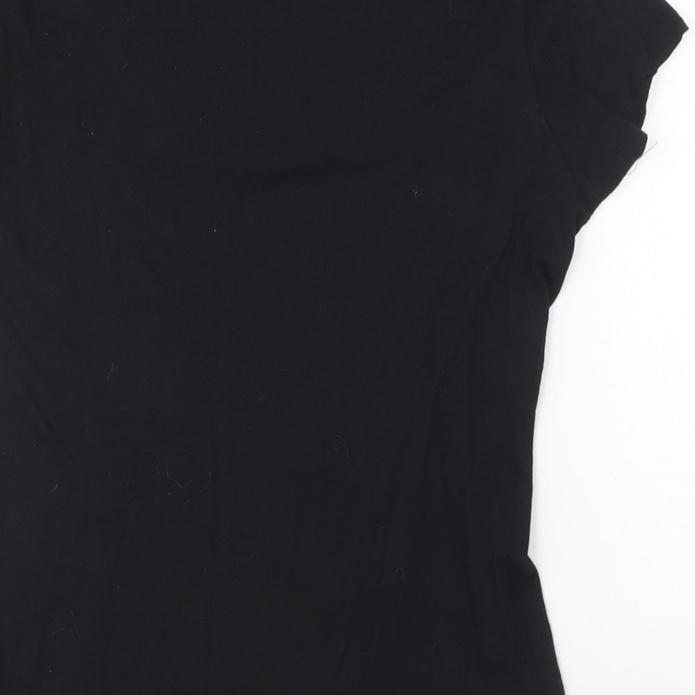 Primark Womens Black Cotton Basic T-Shirt Size 6 Round Neck - Christmas Calories Don't Count