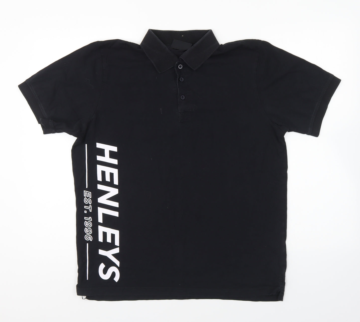 Henleys Mens Black Cotton Polo Size XL Collared Button