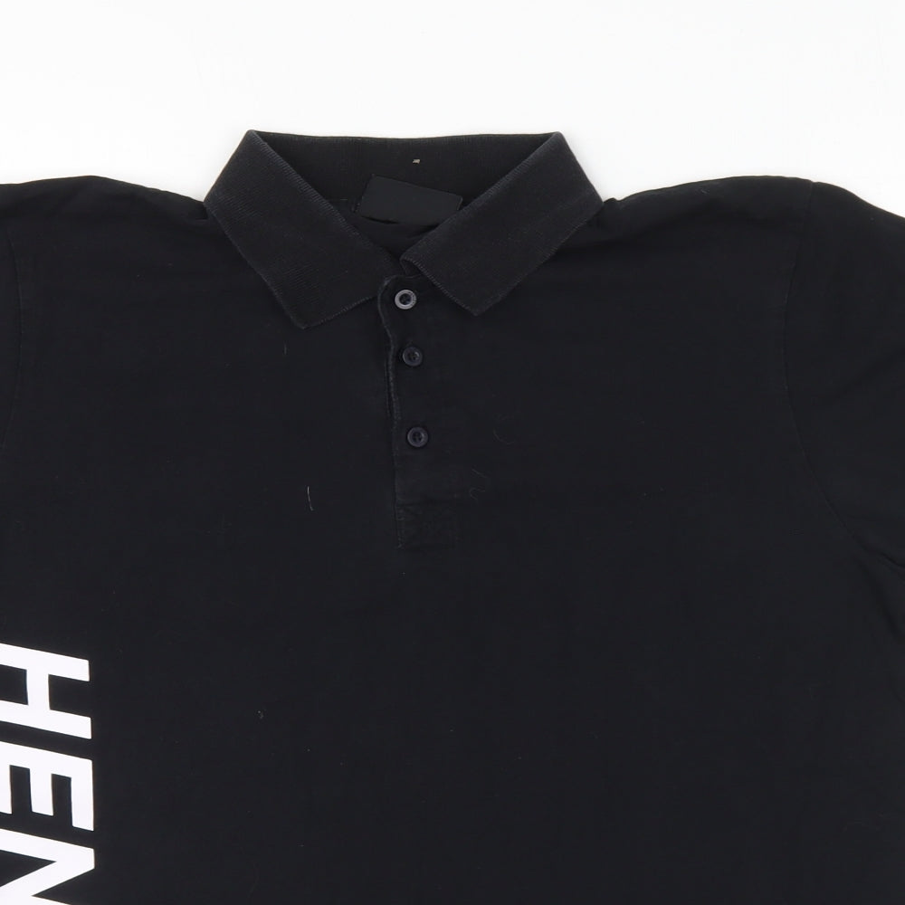 Henleys Mens Black Cotton Polo Size XL Collared Button
