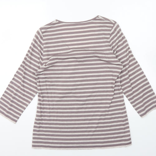 Wrap Womens Grey Striped Viscose Basic T-Shirt Size 12 Round Neck
