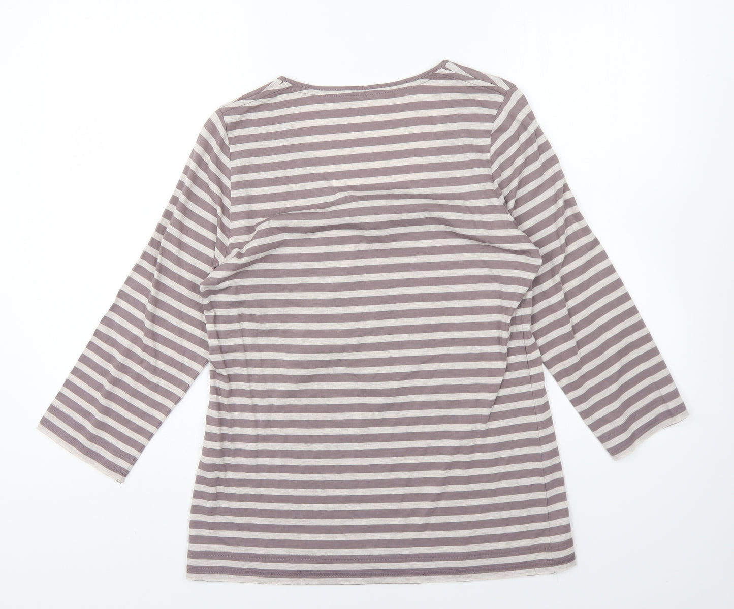 Wrap Womens Grey Striped Viscose Basic T-Shirt Size 12 Round Neck