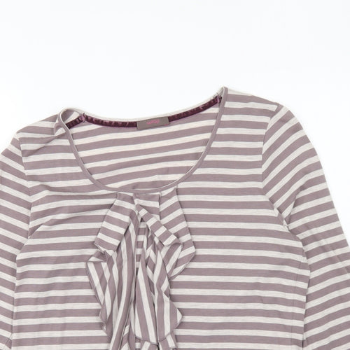Wrap Womens Grey Striped Viscose Basic T-Shirt Size 12 Round Neck