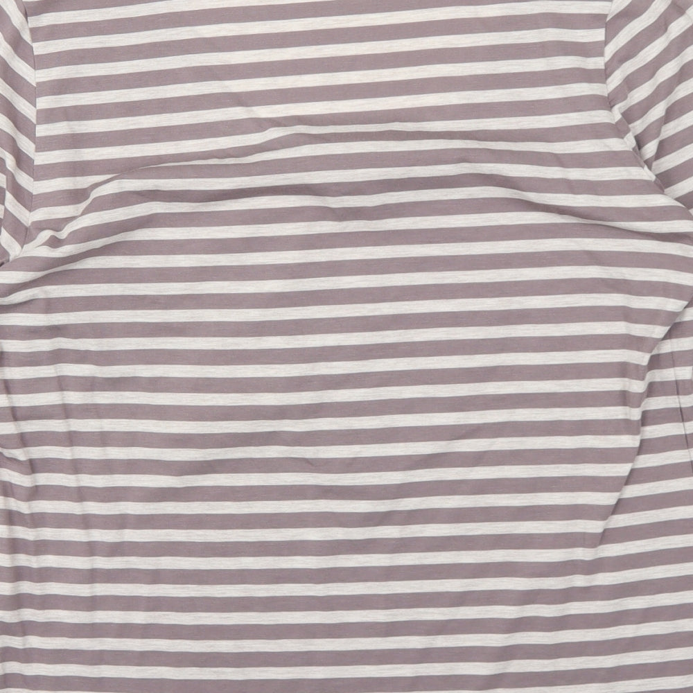 Wrap Womens Grey Striped Viscose Basic T-Shirt Size 12 Round Neck