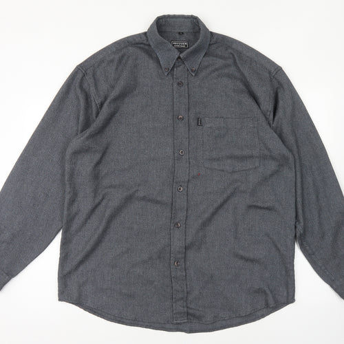 Recover Mens Grey Polyester Button-Up Size L Collared Button