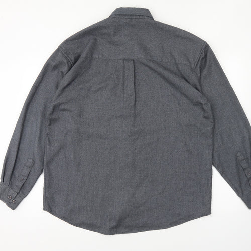 Recover Mens Grey Polyester Button-Up Size L Collared Button