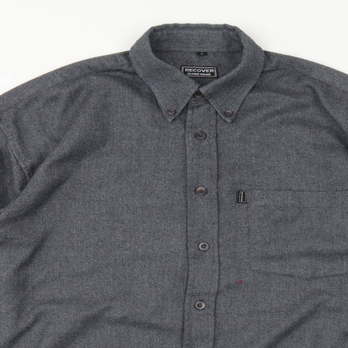Recover Mens Grey Polyester Button-Up Size L Collared Button