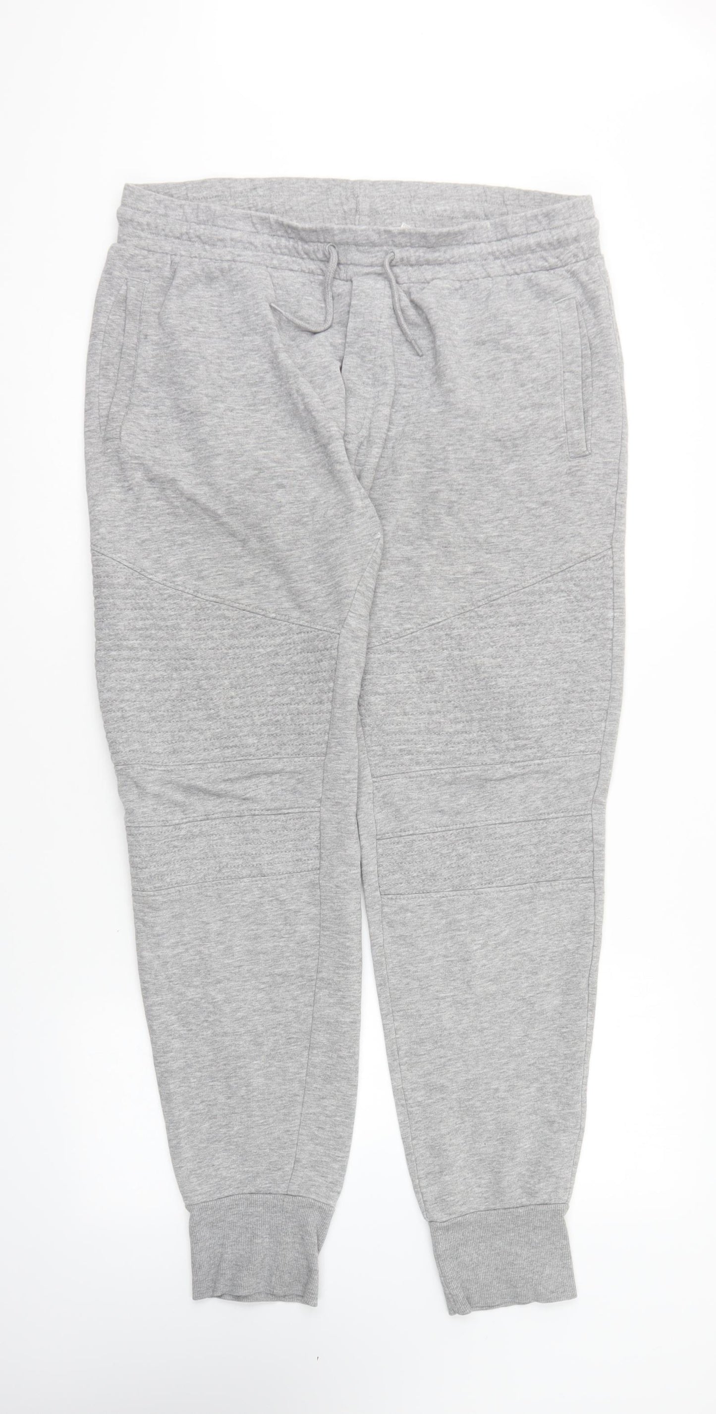 H&M Womens Grey Cotton Jogger Trousers Size L L28 in Regular Drawstring
