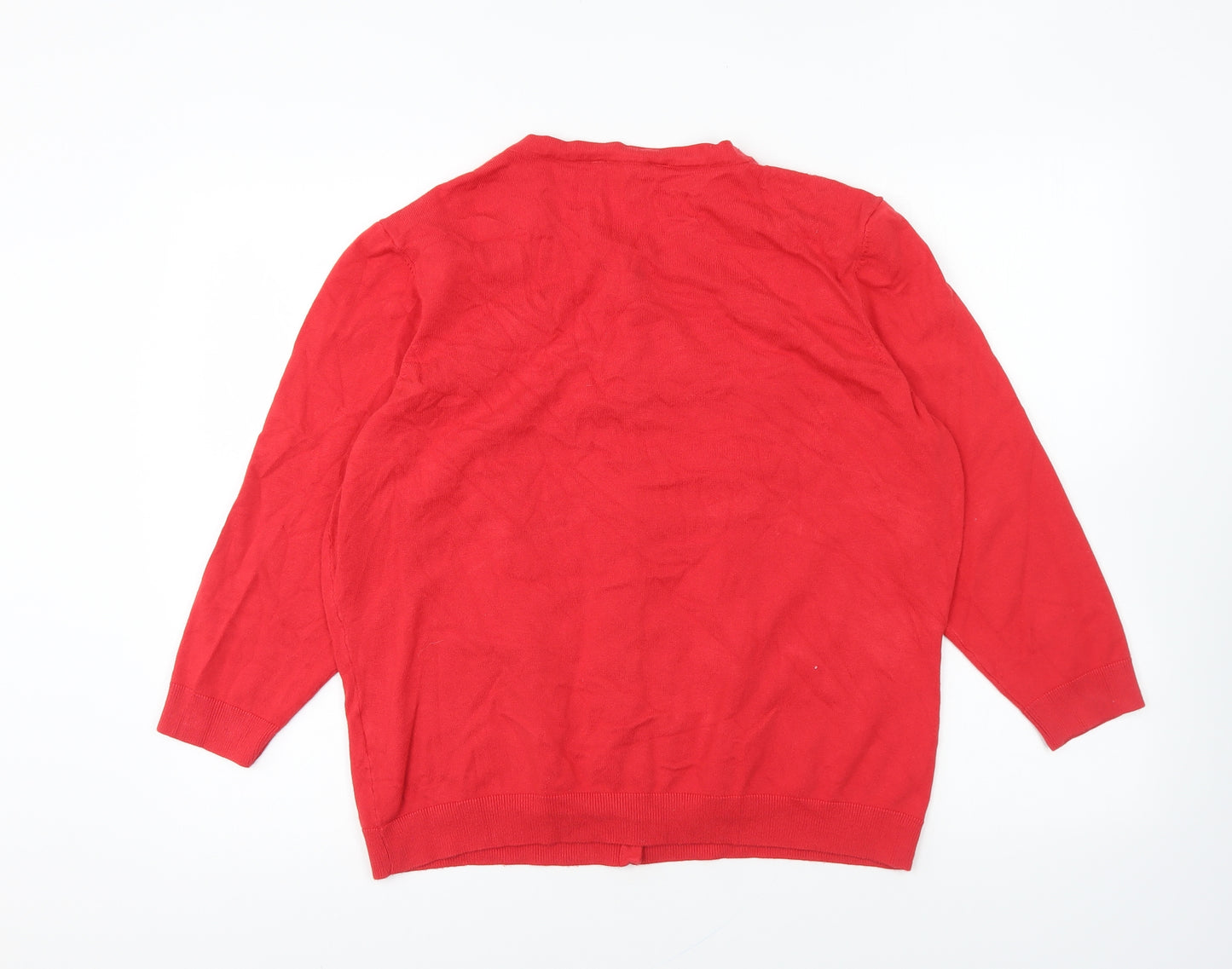 Red Herring Womens Red Round Neck Viscose Cardigan Jumper Size 20