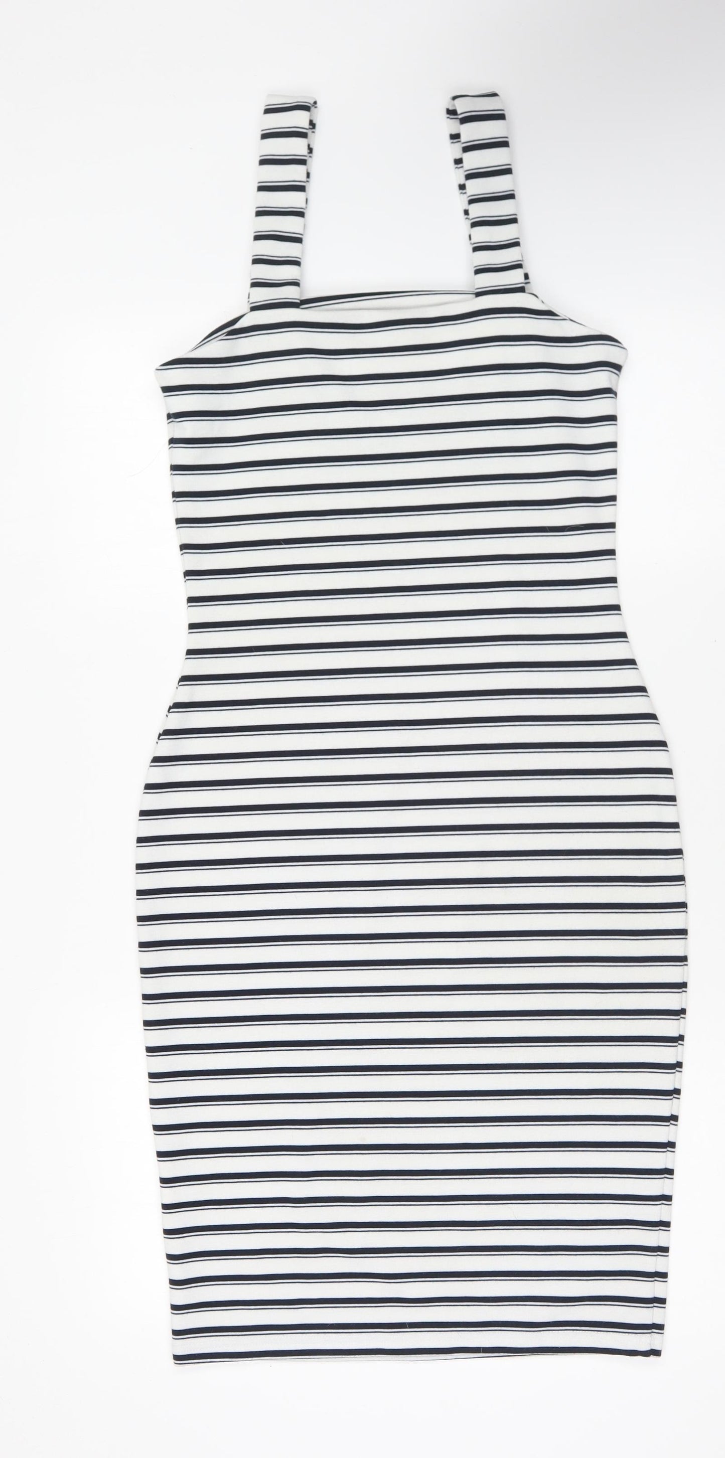 Primark Womens Blue Striped Polyester Bodycon Size 12 Square Neck Pullover