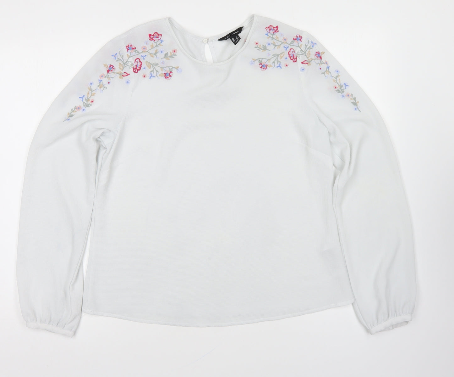 New Look Womens White Polyester Basic Blouse Size 12 Round Neck