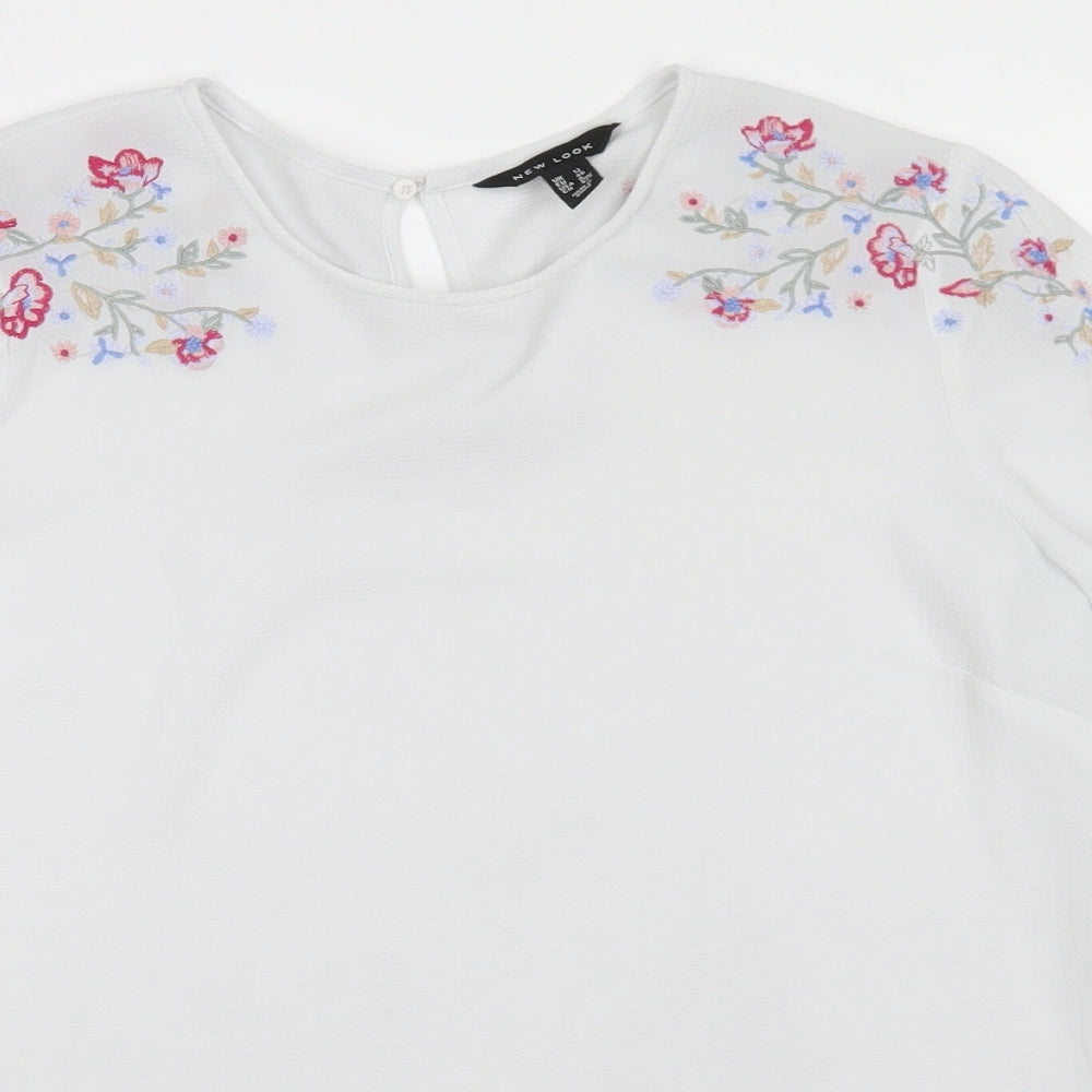 New Look Womens White Polyester Basic Blouse Size 12 Round Neck