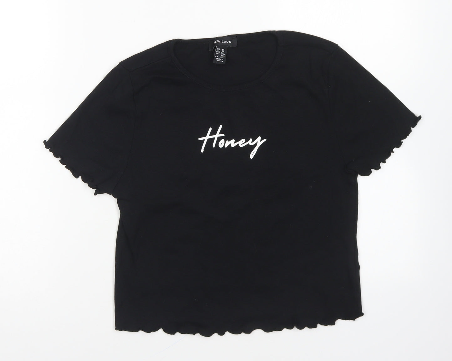 New Look Girls Black Cotton Basic T-Shirt Size 12 Years Round Neck Pullover - Honey