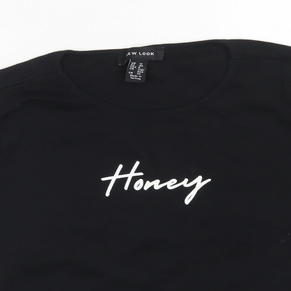 New Look Girls Black Cotton Basic T-Shirt Size 12 Years Round Neck Pullover - Honey
