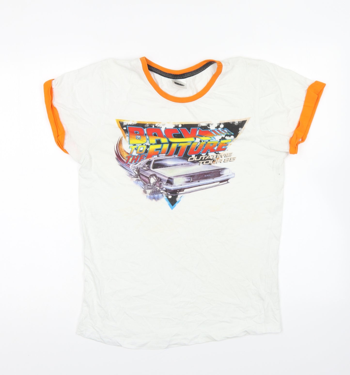 Preworn Womens White Cotton Basic T-Shirt Size 8 Round Neck - Back to the Future