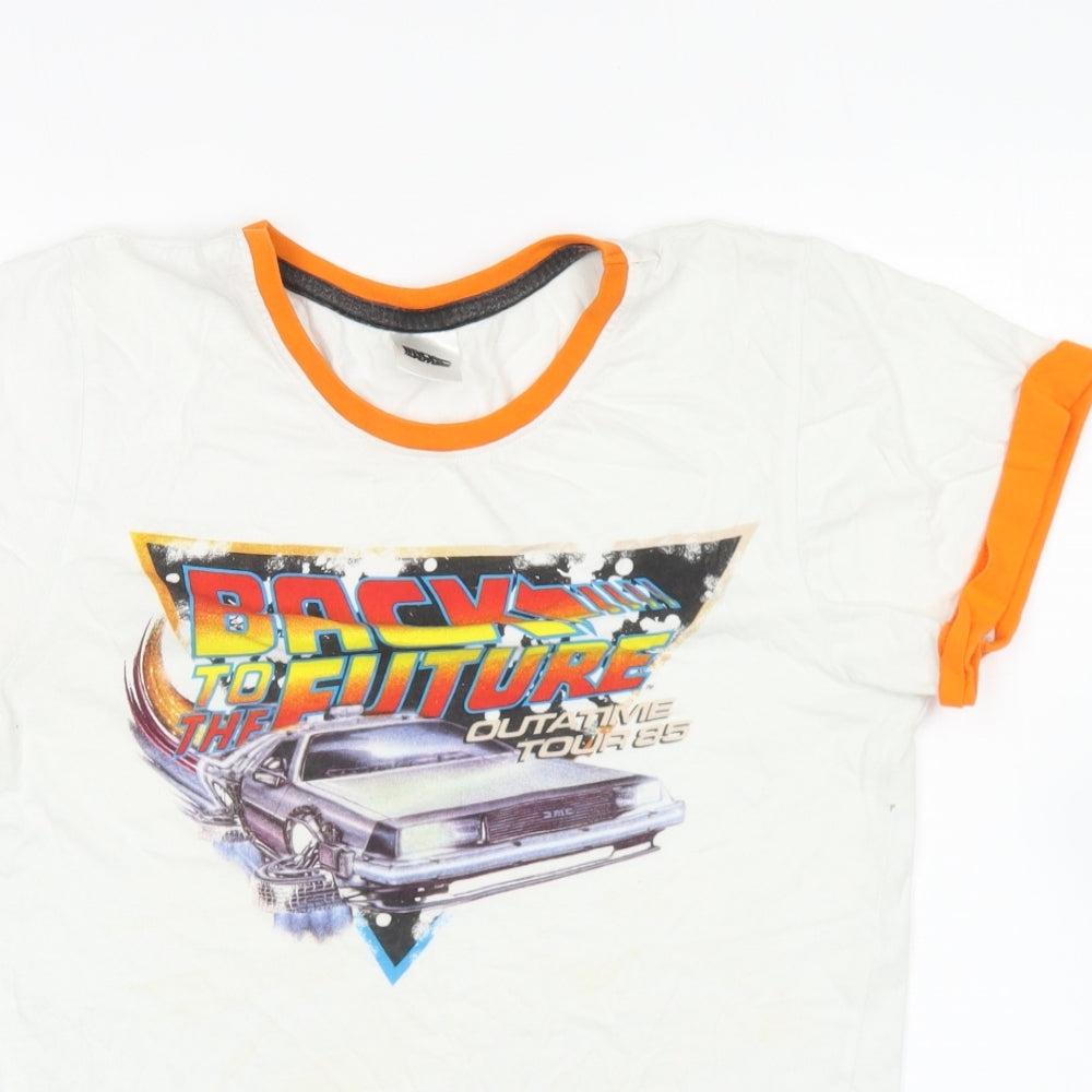 Preworn Womens White Cotton Basic T-Shirt Size 8 Round Neck - Back to the Future